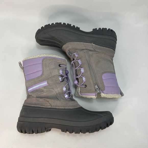 Lands End Youth 6M Winter Snow Boots Gray Purple Insulated All Weather Waterprof - Picture 7 of 10